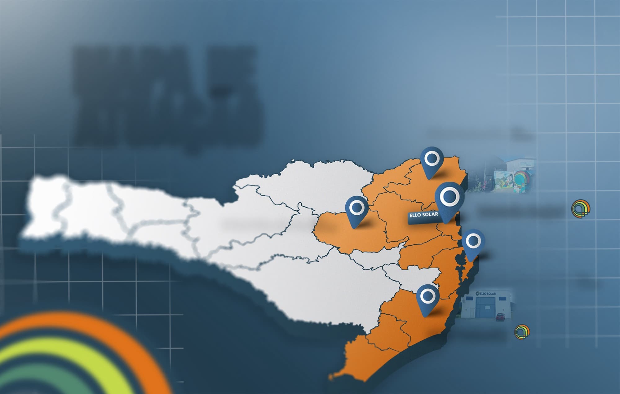 Mapa de Santa Catarina com as regiões atendidas pela Ello Solar